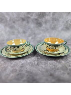 Vintage TT Double Diamond Takito Japanese Lusterware 6 Piece Set Tea Cup Plates